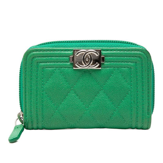 Chanel CC Logo Boy Coin Purse Green Caviar Leather
