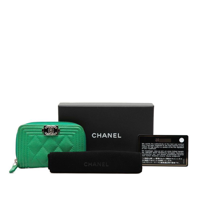 Chanel CC Logo Boy Coin Purse Green Caviar Leather