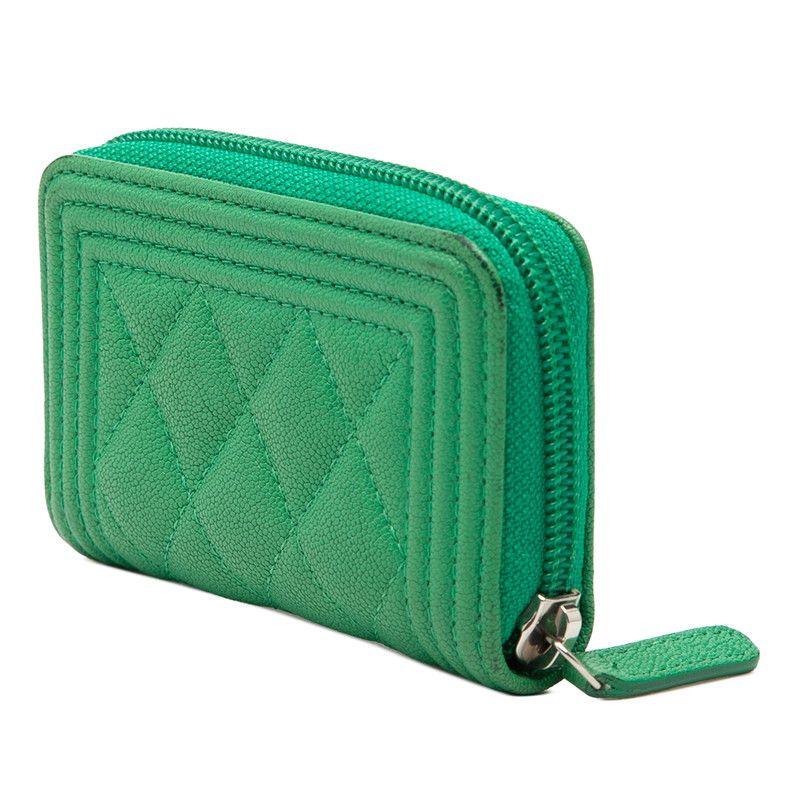 Chanel CC Logo Boy Coin Purse Green Caviar Leather