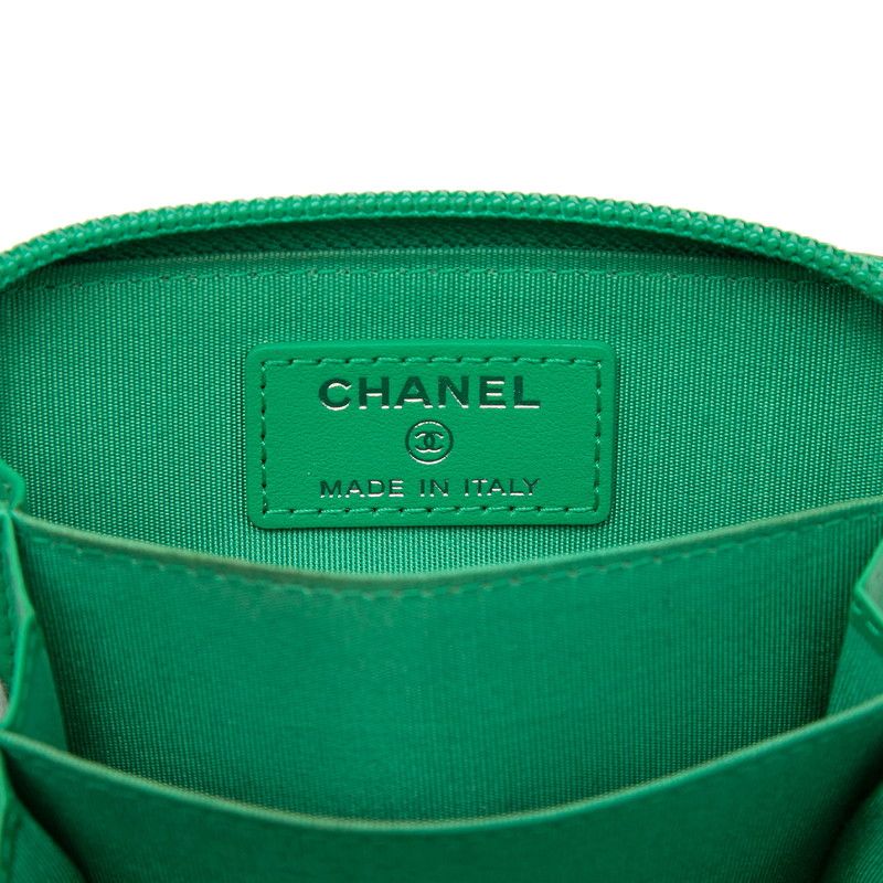 Chanel CC Logo Boy Coin Purse Green Caviar Leather