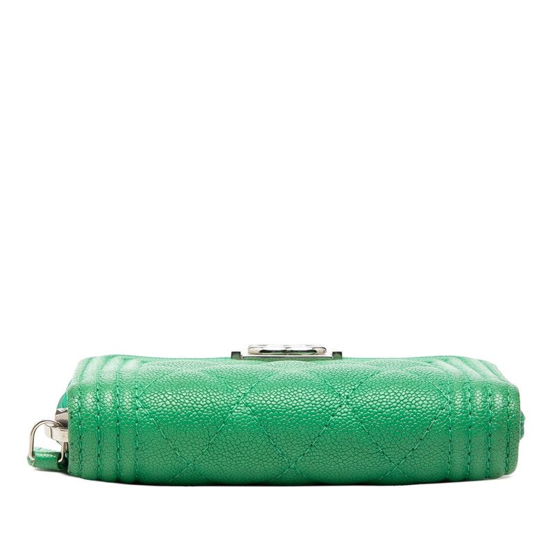 Chanel CC Logo Boy Coin Purse Green Caviar Leather