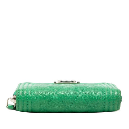 Chanel CC Logo Boy Coin Purse Green Caviar Leather