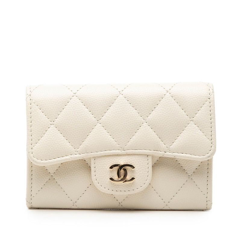 Chanel CC Logo Quilted Coin Purse White Caviar Leather