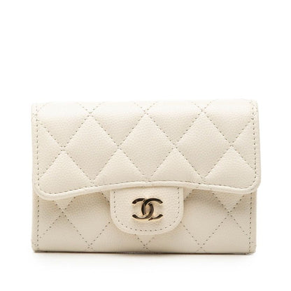 Chanel CC Logo Quilted Coin Purse White Caviar Leather