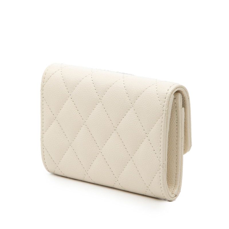 Chanel CC Logo Quilted Coin Purse White Caviar Leather