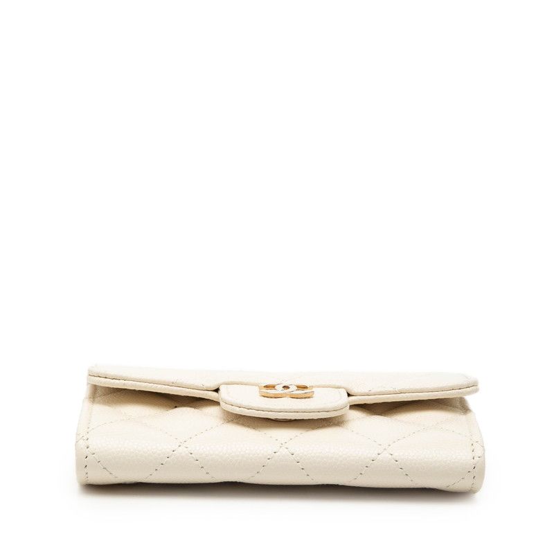 Chanel CC Logo Quilted Coin Purse White Caviar Leather