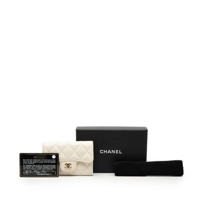 Chanel CC Logo Quilted Coin Purse White Caviar Leather