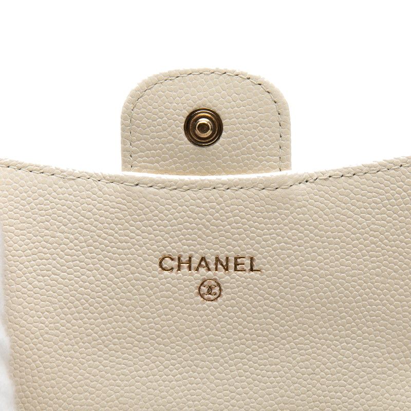 Chanel CC Logo Quilted Coin Purse White Caviar Leather