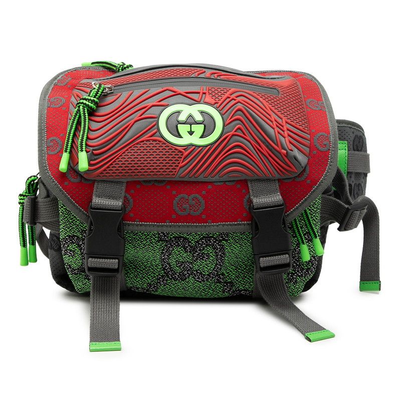 Gucci GG Nylon Small Backpack Belt Bag Red Green Gray Leather Rubber