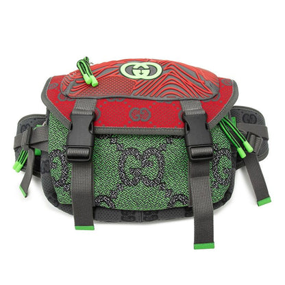 Gucci GG Nylon Small Backpack Belt Bag Red Green Gray Leather Rubber