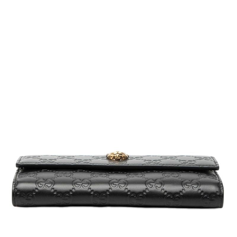 Gucci Guccissima Linea Cat GG Logo Wallet Bifold Black Leather