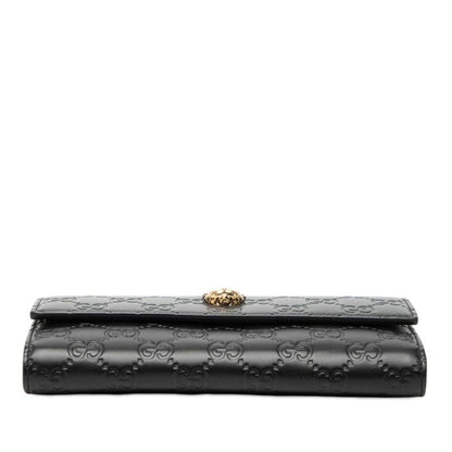 Gucci Guccissima Linea Cat GG Logo Wallet Bifold Black Leather
