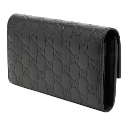 Gucci Guccissima Linea Cat GG Logo Wallet Bifold Black Leather