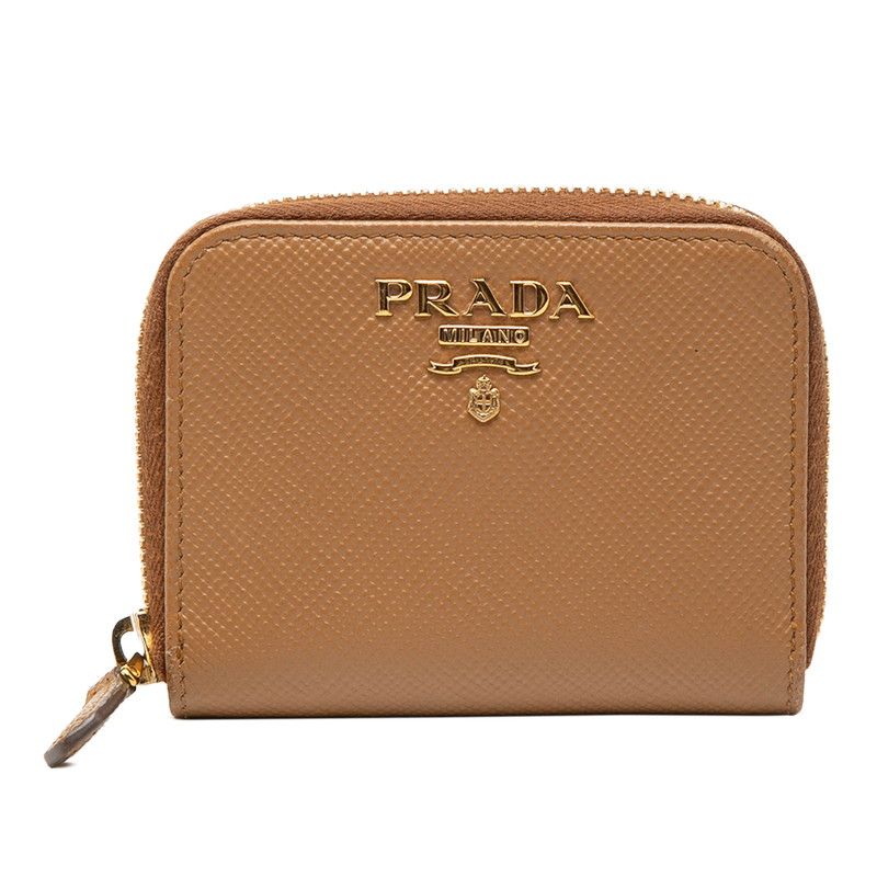 Prada Logo Coin Purse 1 mm 268 Caramel Brown Saffiano Leather