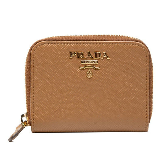 Prada Logo Coin Purse 1 mm 268 Caramel Brown Saffiano Leather