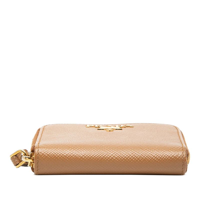 Prada Logo Coin Purse 1 mm 268 Caramel Brown Saffiano Leather