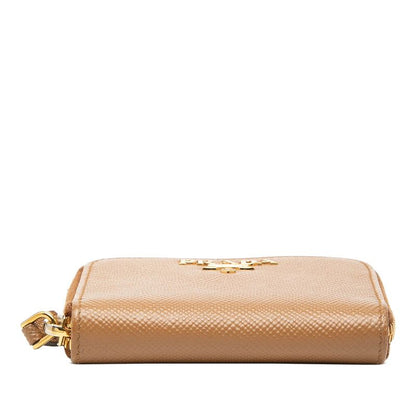 Prada Logo Coin Purse 1 mm 268 Caramel Brown Saffiano Leather