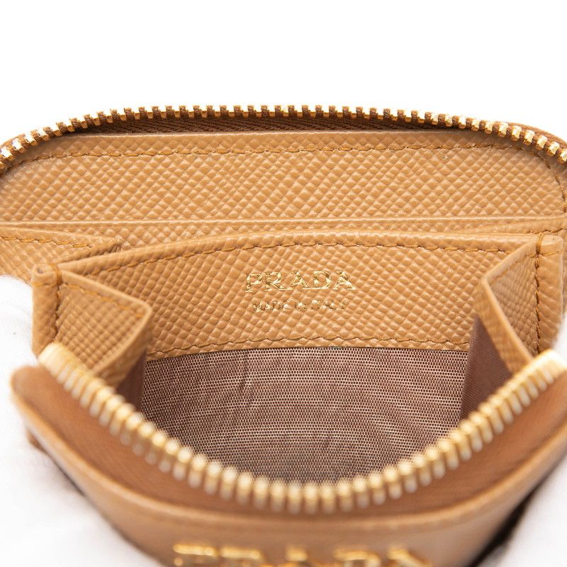 Prada Logo Coin Purse 1 mm 268 Caramel Brown Saffiano Leather