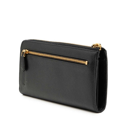 Prada Logo Ribbon L-shaped Zipper Wallet Nero Black Saffiano Leather