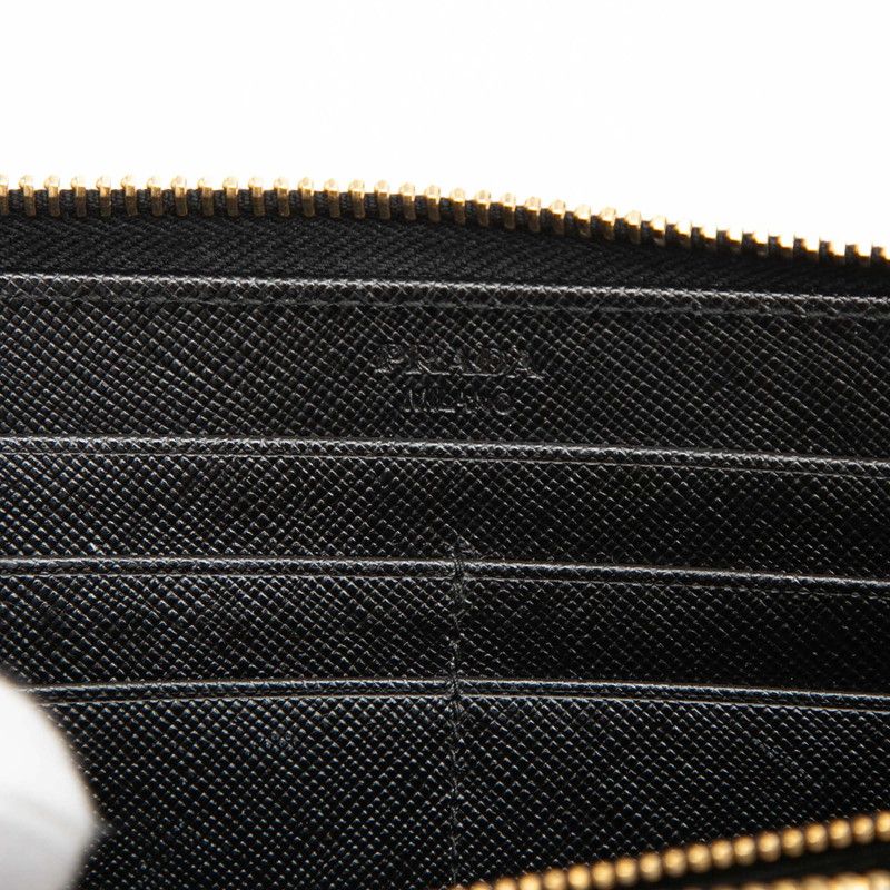 Prada Logo Ribbon L-shaped Zipper Wallet Nero Black Saffiano Leather