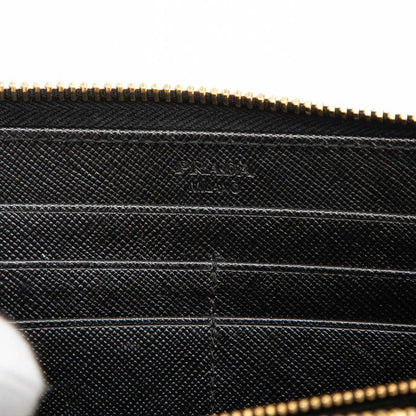 Prada Logo Ribbon L-shaped Zipper Wallet Nero Black Saffiano Leather