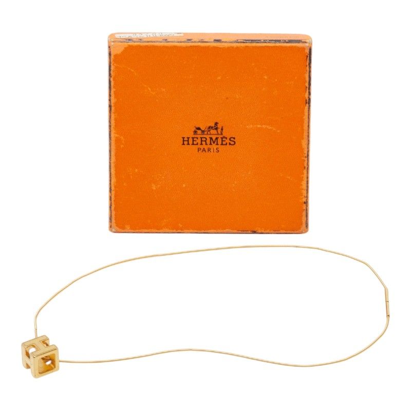 Hermes Cage de Ash Cube Necklace Gold Plated
