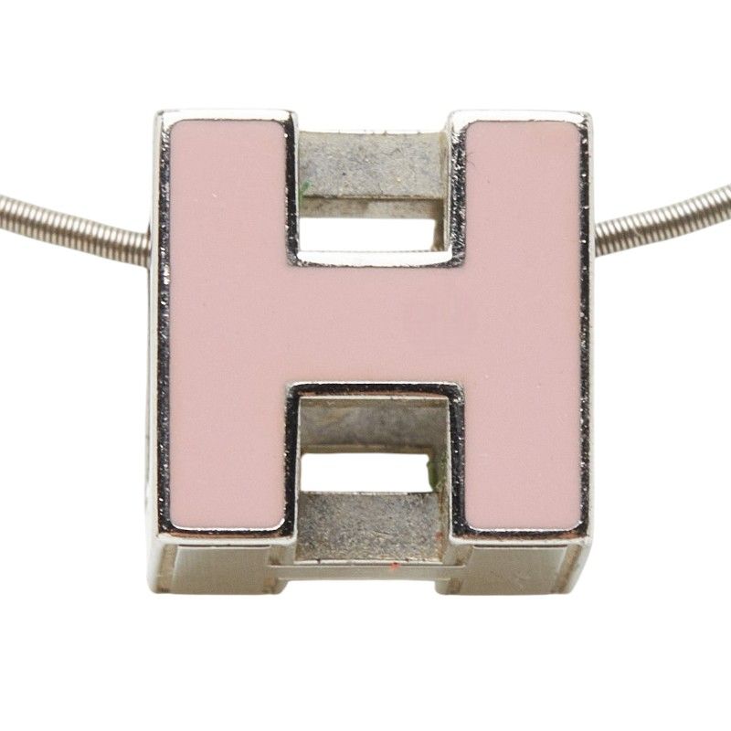 Hermes Cage de Ash Cube Necklace Silver Pink Metal Enamel