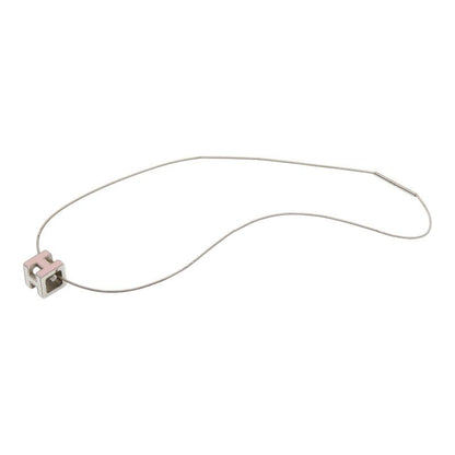 Hermes Cage de Ash Cube Necklace Silver Pink Metal Enamel