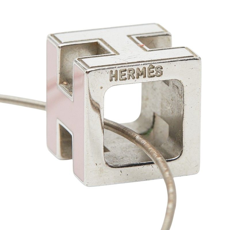 Hermes Cage de Ash Cube Necklace Silver Pink Metal Enamel