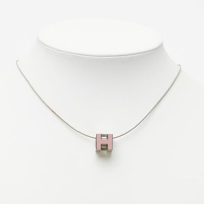 Hermes Cage de Ash Cube Necklace Silver Pink Metal Enamel