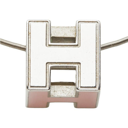 Hermes Cage de Ash Cube Necklace Silver Pink Metal Enamel