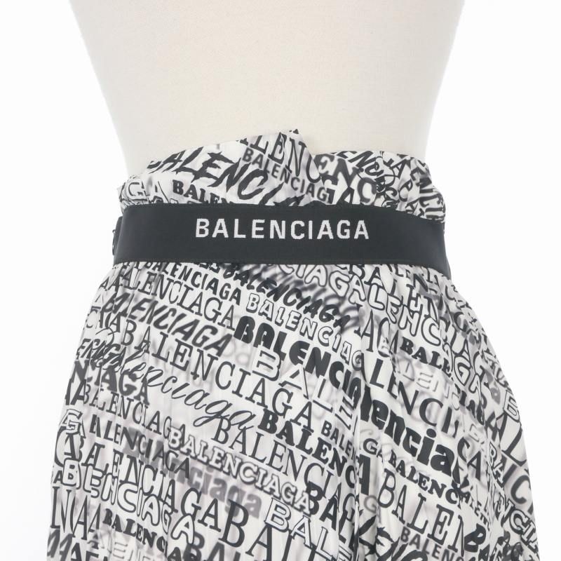 Balenciaga Asymmetric Pleated Skirt All Over Pattern 36 White Black
