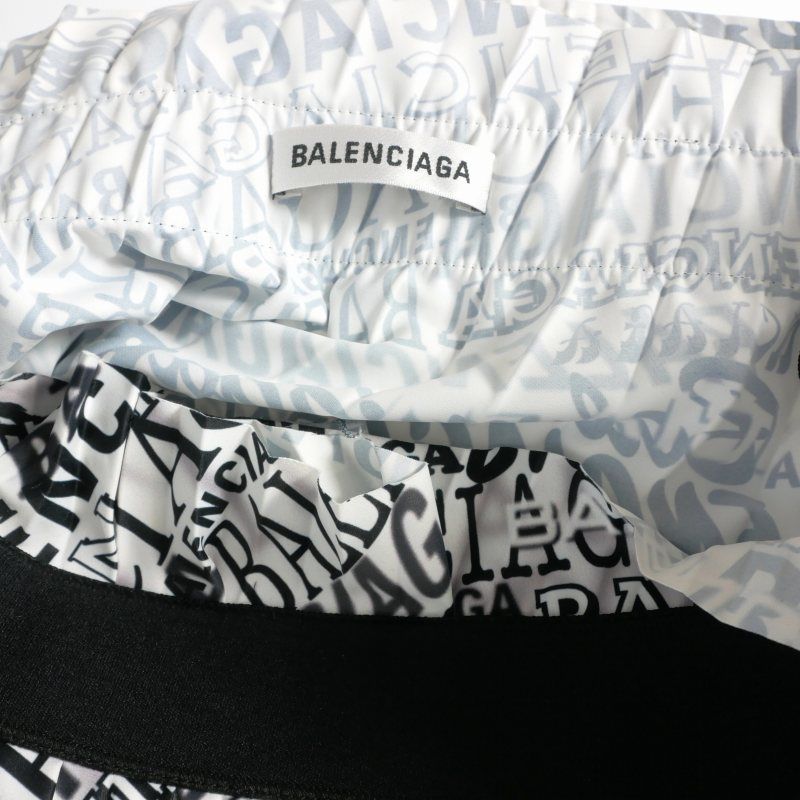 Balenciaga Asymmetric Pleated Skirt All Over Pattern 36 White Black