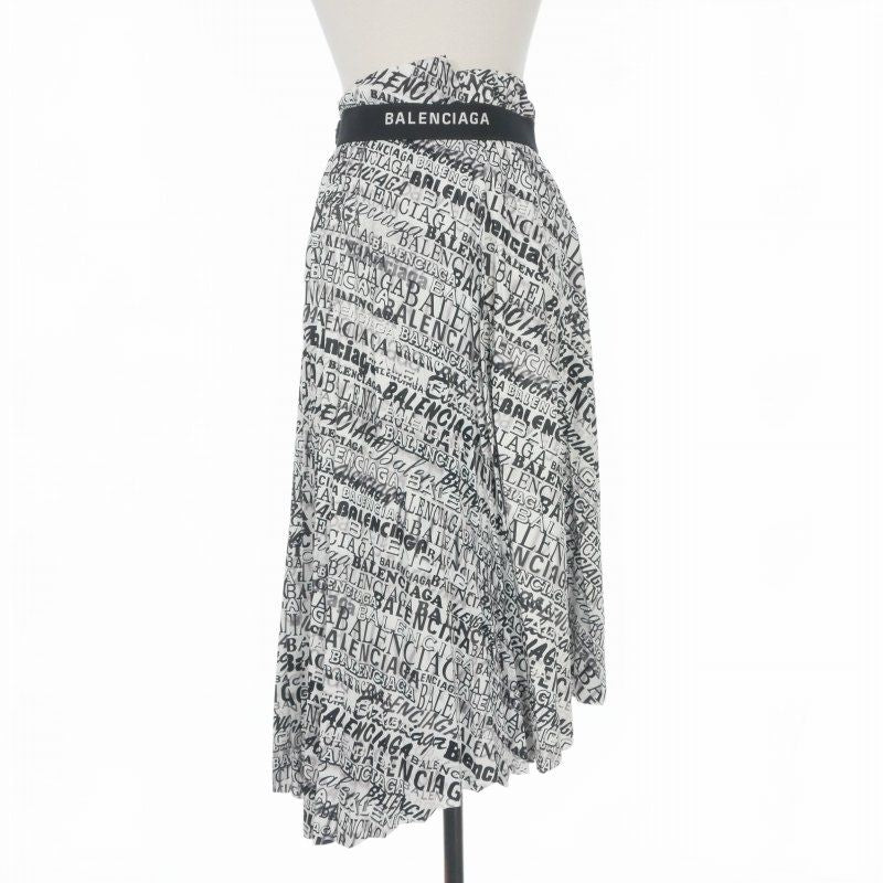 Balenciaga Asymmetric Pleated Skirt All Over Pattern 36 White Black