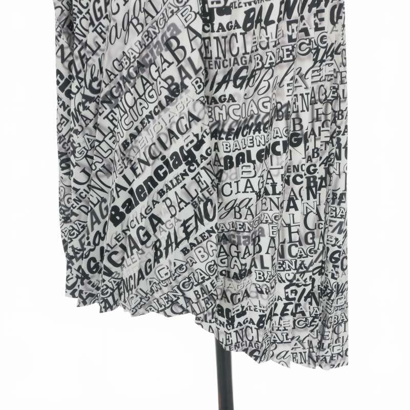 Balenciaga Asymmetric Pleated Skirt All Over Pattern 36 White Black