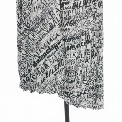 Balenciaga Asymmetric Pleated Skirt All Over Pattern 36 White Black