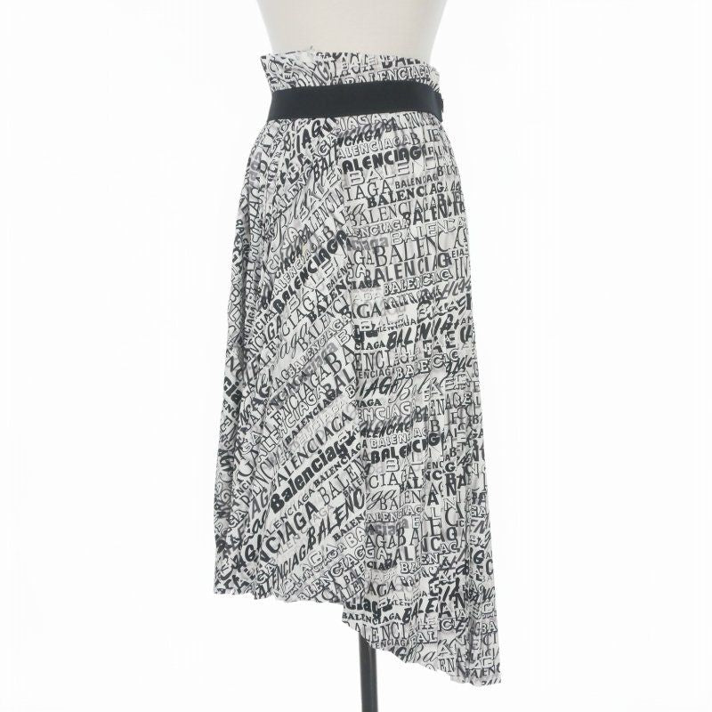 Balenciaga Asymmetric Pleated Skirt All Over Pattern 36 White Black