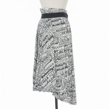 Balenciaga Asymmetric Pleated Skirt All Over Pattern 36 White Black