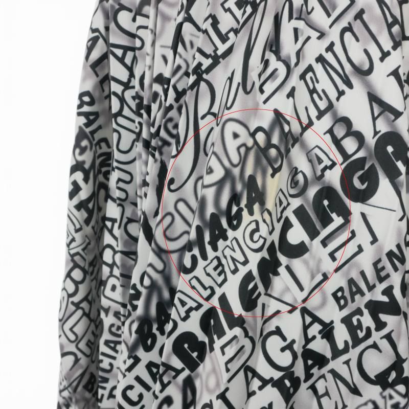Balenciaga Asymmetric Pleated Skirt All Over Pattern 36 White Black