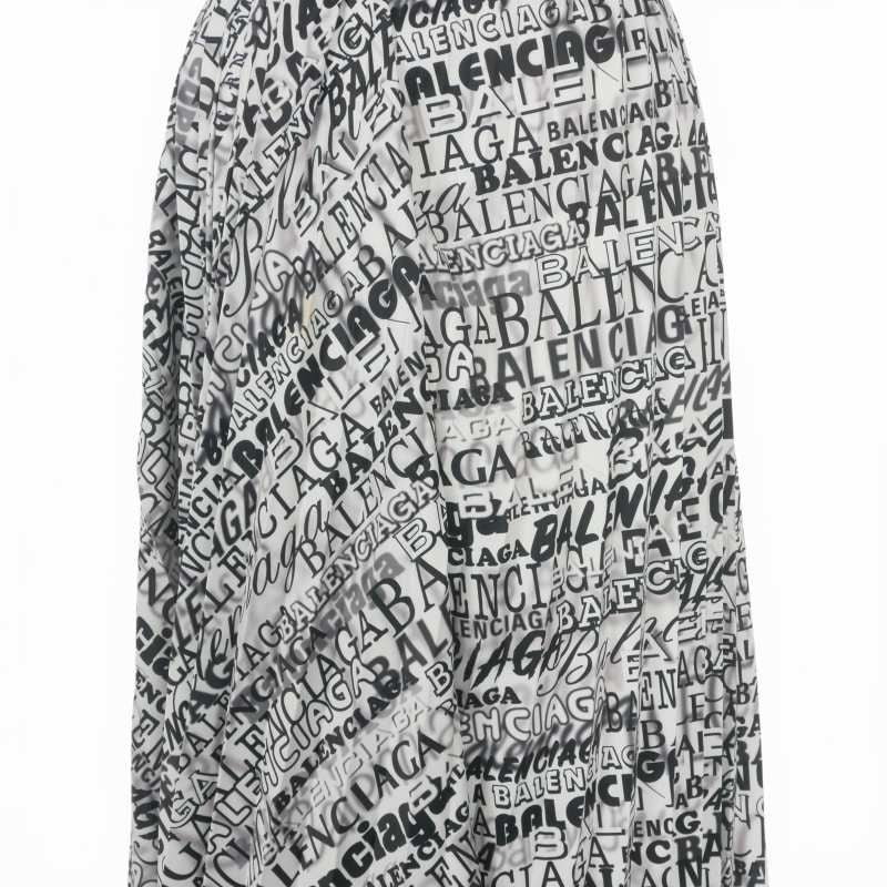 Balenciaga Asymmetric Pleated Skirt All Over Pattern 36 White Black