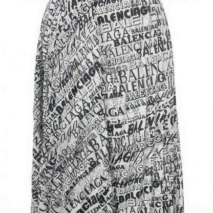 Balenciaga Asymmetric Pleated Skirt All Over Pattern 36 White Black