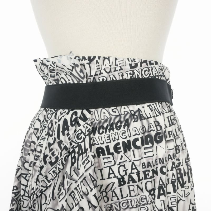 Balenciaga Asymmetric Pleated Skirt All Over Pattern 36 White Black