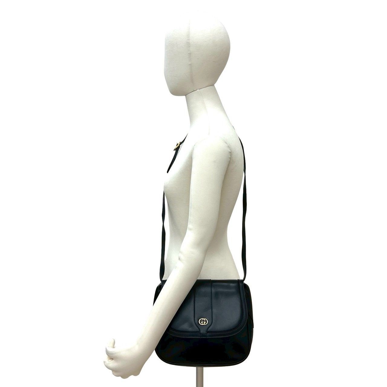 Gucci Vintage GG Logo Leather Shoulder Bag Pochette Crossbody Black