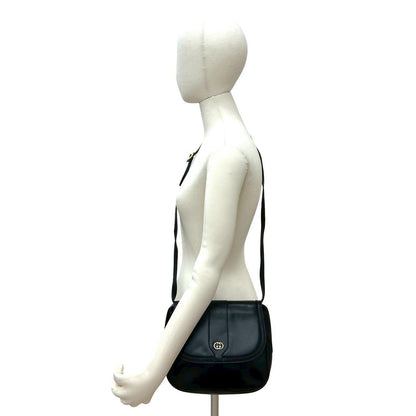 Gucci Vintage GG Logo Leather Shoulder Bag Pochette Crossbody Black