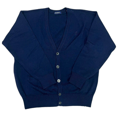 Saint Laurent Yves YSL Logo Embroidery Wool Cardigan Knit Sweater L Navy
