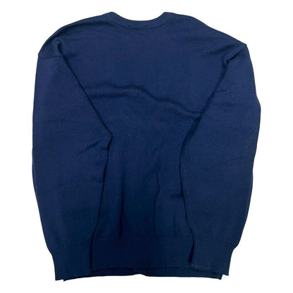Saint Laurent Yves YSL Logo Embroidery Wool Cardigan Knit Sweater L Navy