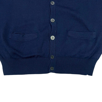 Saint Laurent Yves YSL Logo Embroidery Wool Cardigan Knit Sweater L Navy