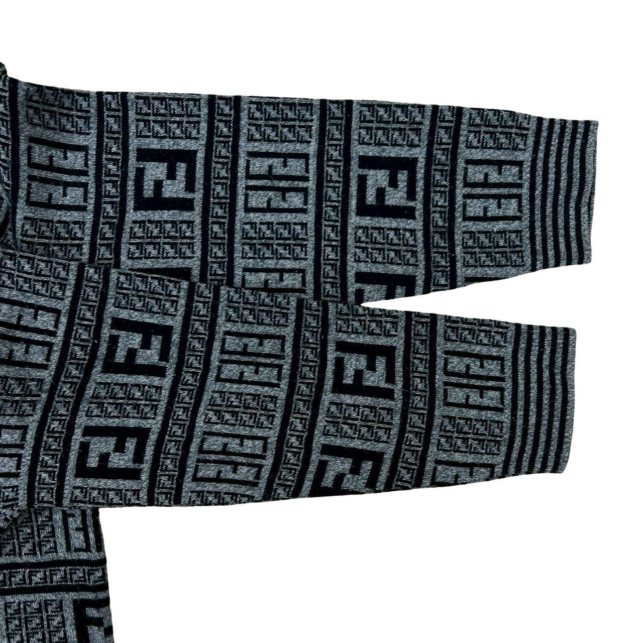 Fendi Zucca FF All Over Pattern Wool Acrylic Sweater Knit Mock Neck Gray Black