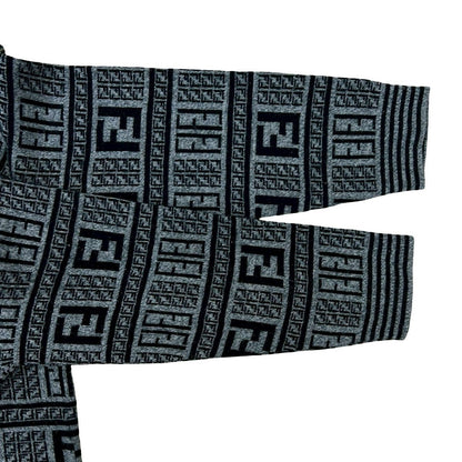 Fendi Zucca FF All Over Pattern Wool Acrylic Sweater Knit Mock Neck Gray Black