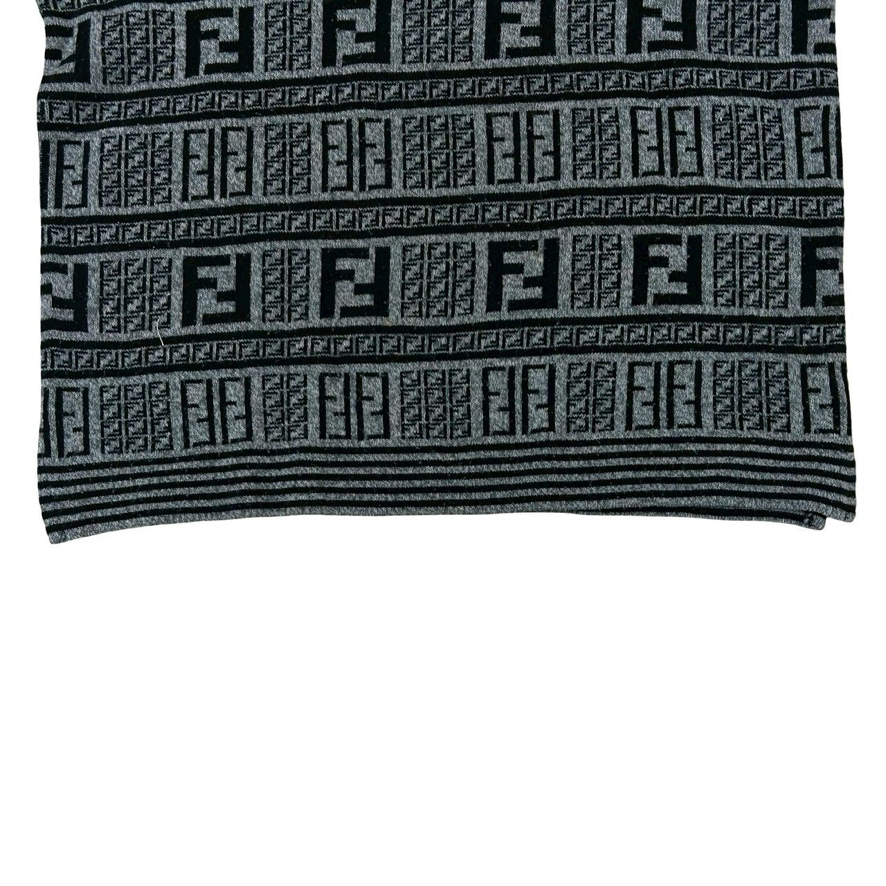 Fendi Zucca FF All Over Pattern Wool Acrylic Sweater Knit Mock Neck Gray Black